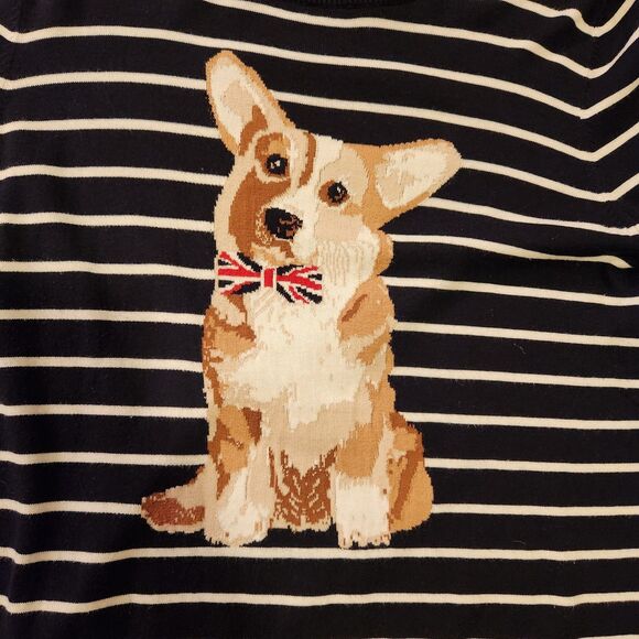 Talbots Smart Striped Corgi Sweater, Navy + White, Back Buttons, British, Sz M - Picture 5 of 9
